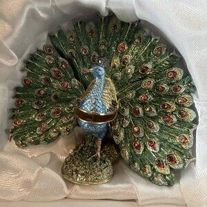 Fanned Peacock Jeweled Trinket Box